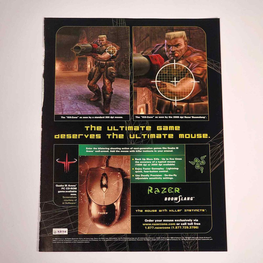 Razer Boomslang Quake III Arena "Kill Zone" Vintage Print Ad 2000 Maxim 8.5"x11"